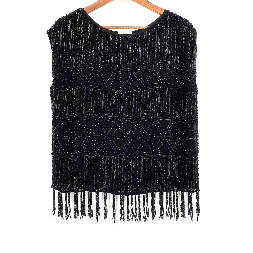Joie Cecile Beaded Top Black Caviar Cap-Sleeve Pullover Boat Neck Size XS NWT